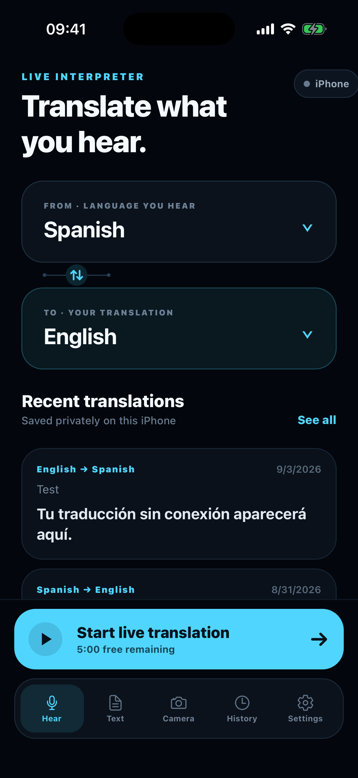 The real Voxendi app interface on iPhone